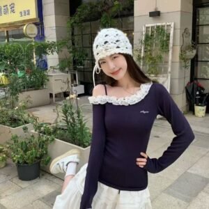 纯欲花边领·露肩长袖衫 [C698]