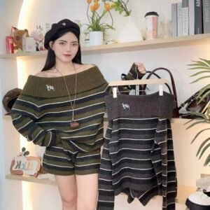 秋冬撞色·一字肩套装 [G252]