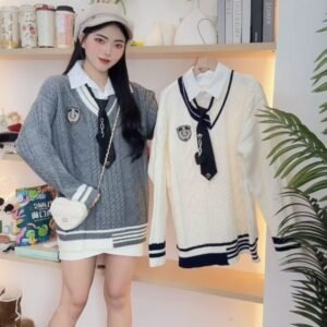 英伦学院风·麻花针织假两件 [D291]