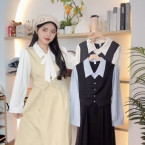 “微风茶歇”假两件连身裙 [D088]