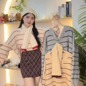 韩系条纹·围脖毛衣【G057】