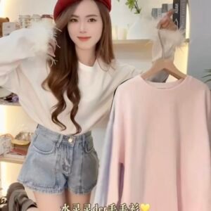 时髦拼接·毛袖长袖衫 [D112]