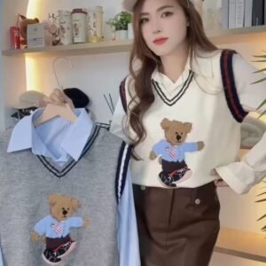 学院熊🐻马甲衬衫SET [D037]