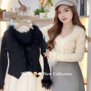 法式别致·毛毛拼接衫 [D014]