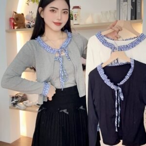 韩系格纹卷边·两件套 [G046]