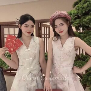 粉紫花影“马甲旗袍SET” [Q103]