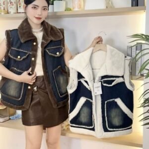 仿水貂绒·拼接牛仔马甲[D082]