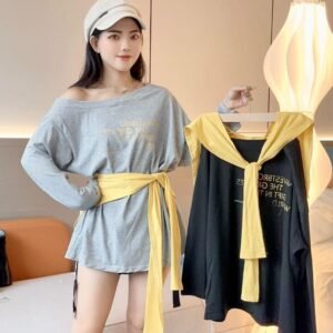 韩系字母印花·斜肩衫[C430]